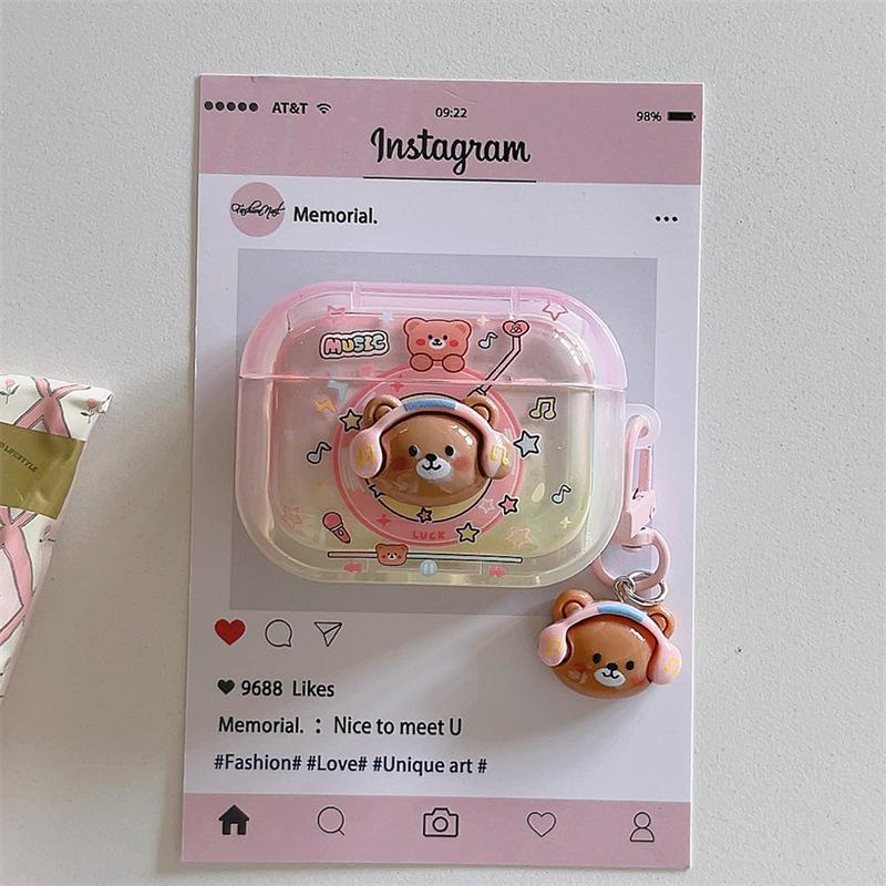Stereoscopic music bear is suitable for AirPods 1 generation protective case 1st generation 1st generation pro1 apple bluetooth headset case is cute