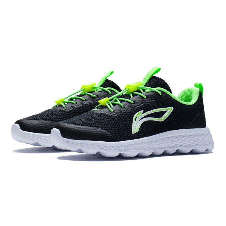 Кроссовки Li Ning Kids Comfortable Physical Fitness Test, нескользящие, амортизирующие, износостойкие, с низким верхом, детские кроссовки, цвет черный, зеленый, YKFS074-3