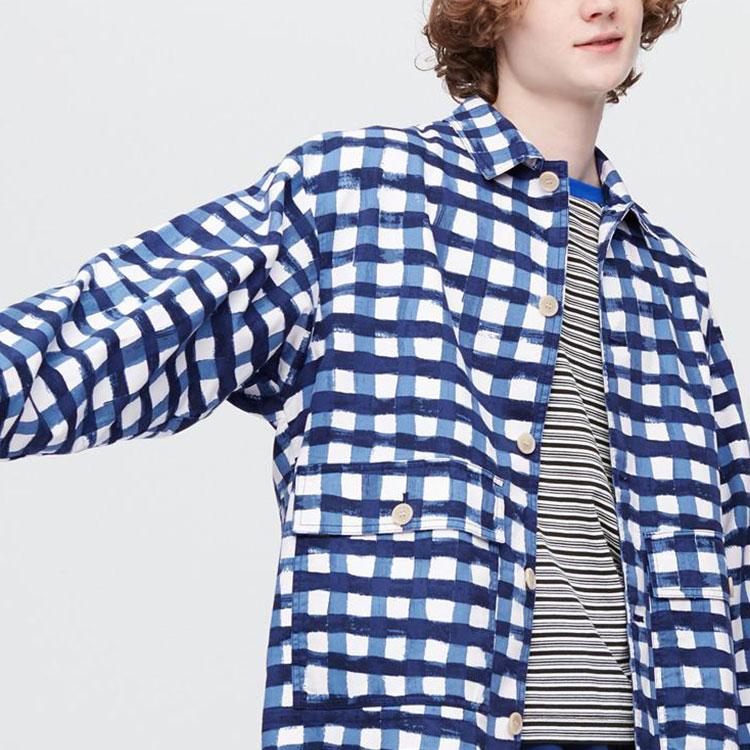 Uniqlo Свободная клетчатая рабочая куртка X MARNI (Азия) Синий мужской стритвир 449646-67