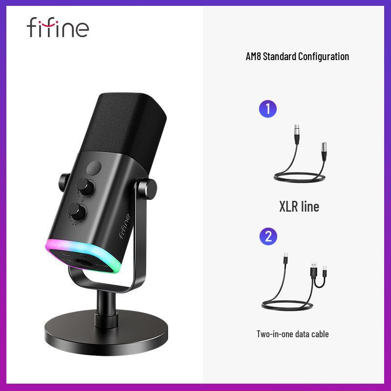FIFINE AM8 RGB Динамический микрофон с шумоподавлением: Идеально для игр, стриминга и использования на рабочем столе