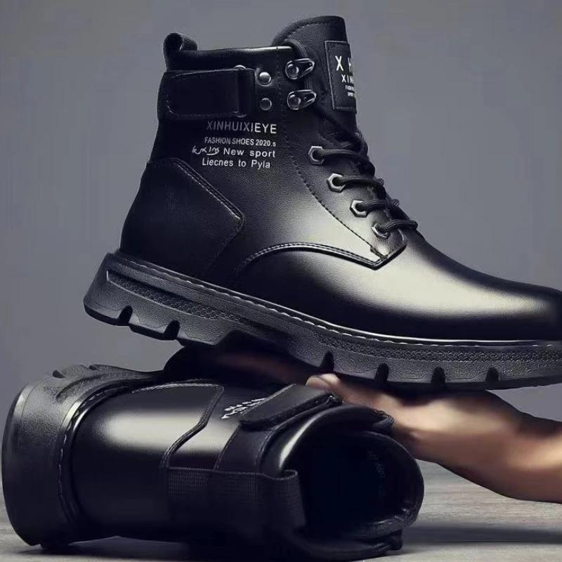 Высокие мужские роскошные ботинки, удобные водонепроницаемые рабочие ботинки на шнуровке для мужчин 2024 года, модные нескользящие износостойкие мужские повседневные ботинки