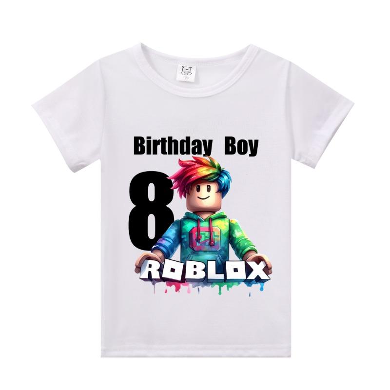 Новые детские футболки Roblox с мультяшными принтами, цифрами на день рождения, для мальчиков и девочек, повседневные, с коротким рукавом, летние топы, детская одежда