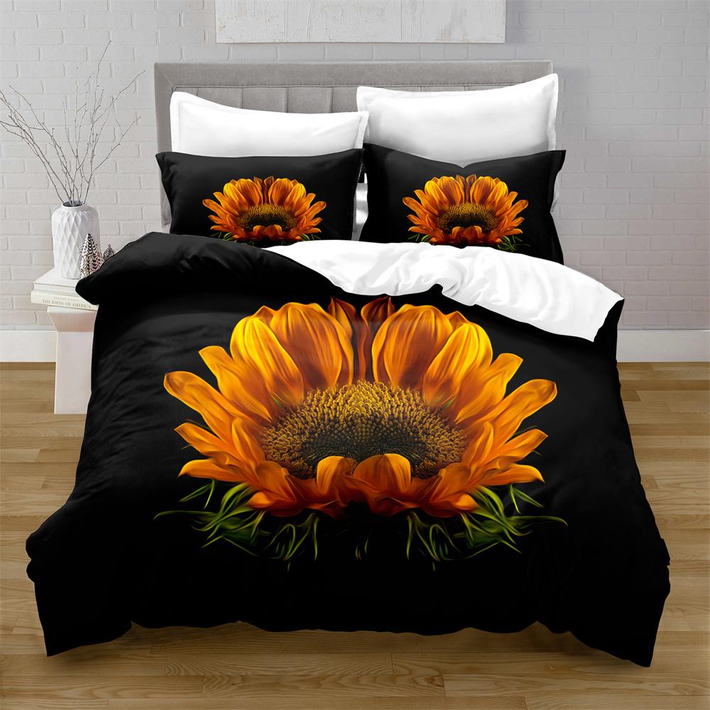 Sunflower Soft Duvet Cover Set Yelow Flowers Lush Sunflowers In The Field Beding Set Microfiber Botanical Floral Print Comfortable Quilt Cover