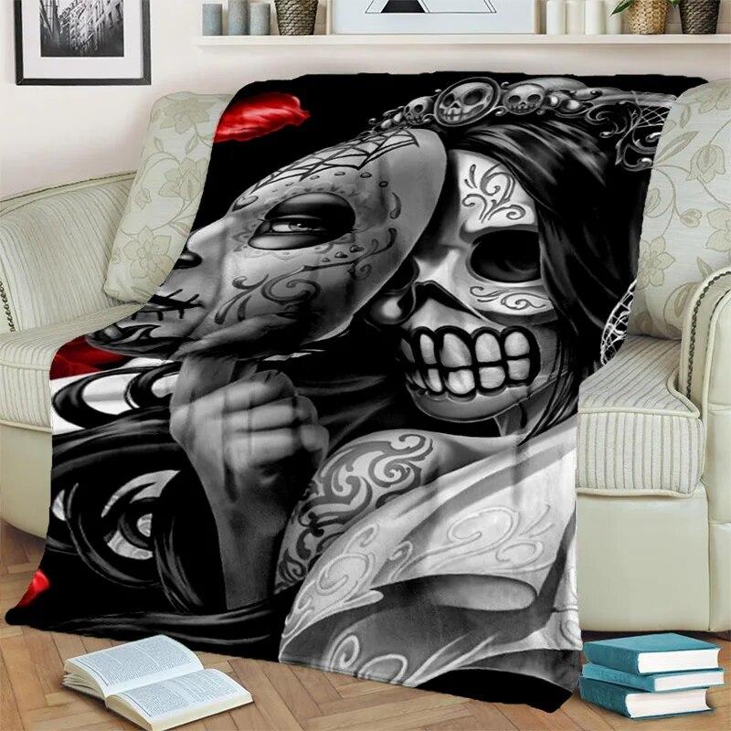 Horror Female Skull Dead Girl Gothic Blanket,Soft Throw Blanket for Home Bedroom Bed Sofa Picnic Travel Office Cover Blanket Kid