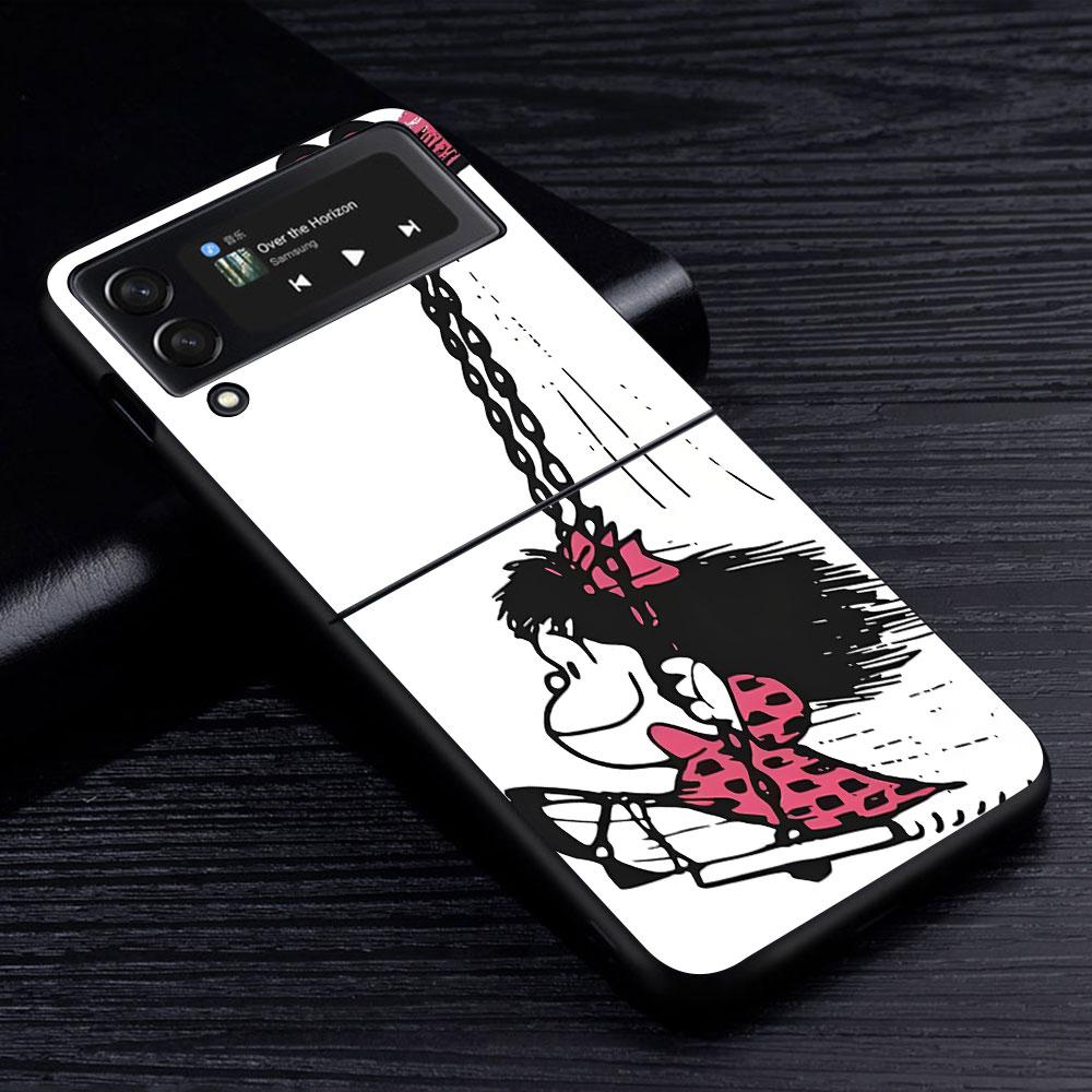 Cartoon Cute Mafalda Case for Samsung Galaxy Z Flip4 Flip3 5G PC Hard Cell Phone Shell Z Flip 4 3 Black Zflip4 Zflip3 Cover