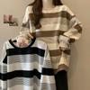 American Retro Striped Thin Sweater Long-sleeved T-shirt Women's Autumn Loose Student Top