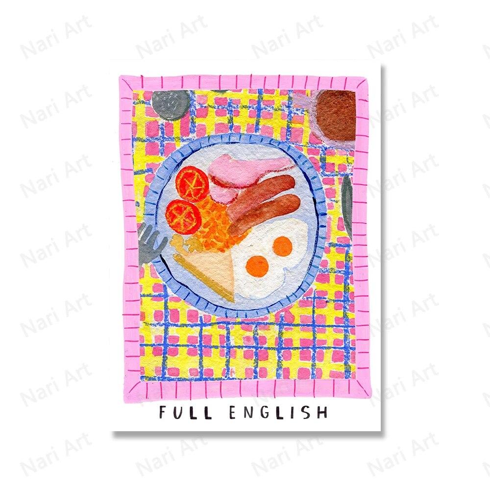 Ретро Еда Кухня Принты Завтрак Кофе Бариста Горшок Фрукты Персик Плакаты Настенная Картина на Холсте Декор Столовой Картина Без Рамки