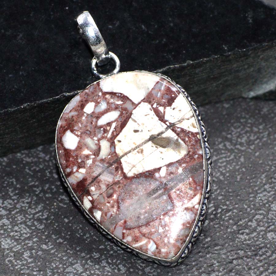 Marble Jasper 925 Silver Plated Handmade Pendant 2" Well Made Gift d7E25