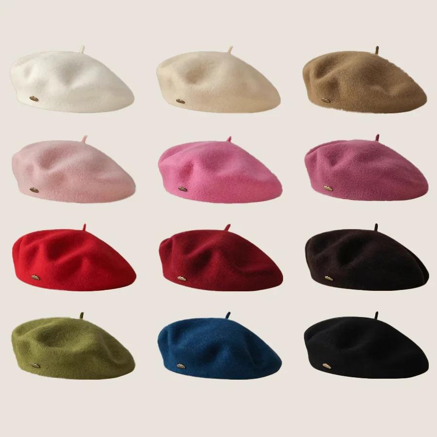 Берет женский модный ретро повседневный шерстяной берет шляпа художника шерстяная универсальная вязаная круглая шапка Bud теплая шапка