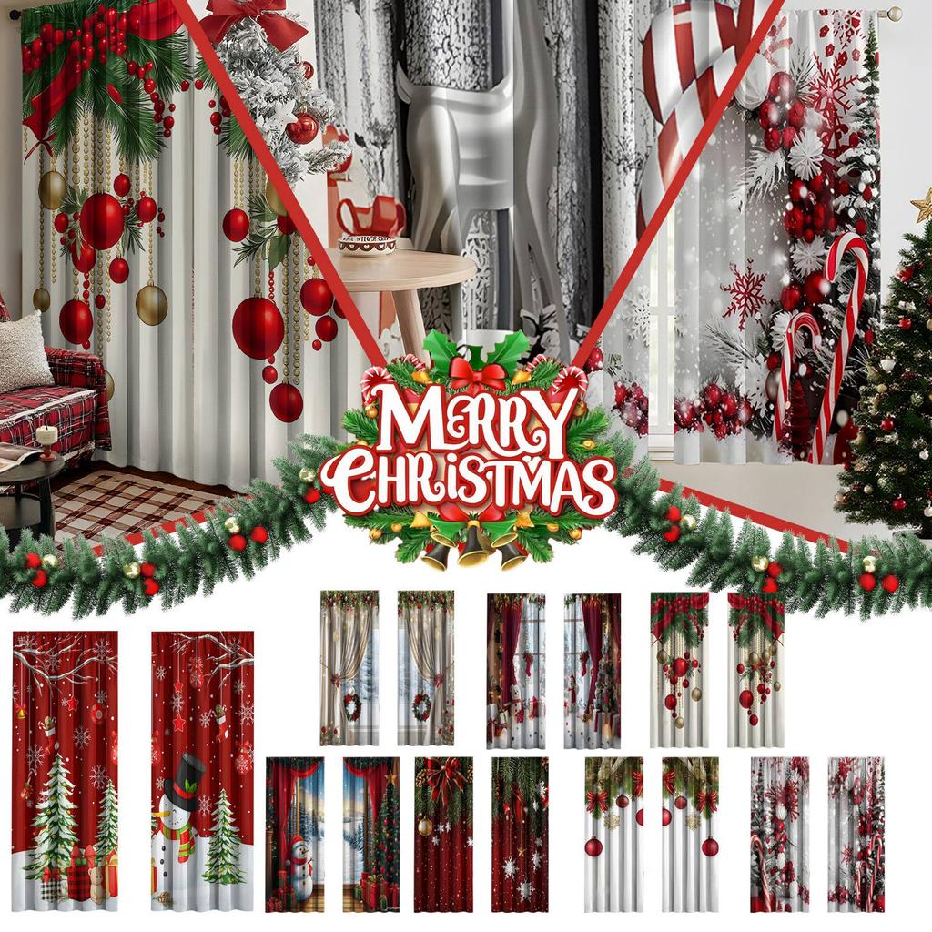 A Set Of 2 Christmas Tree Printed Curtain Sets, Suitable For Living Room, Kitchen, Bedroom, Bathroom, Dining Room And Home Decoration
