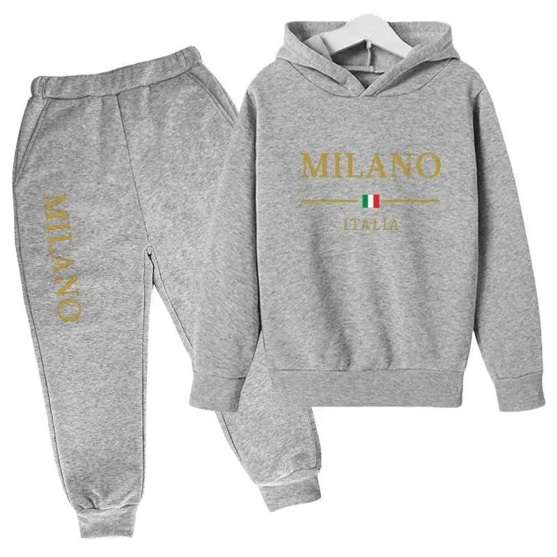 TZWYFashion Brand Letter Printed Sweatshirt Hooded Sweatshirt+pants Sports 2-piece Set for Boys and Girls Casual Wear Children's Set