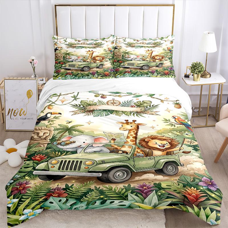 Jungle Safari Adventure Print 3Pcs Bedding Setduvet Cover With 2 Bedropillowcase Home Birthday Gift