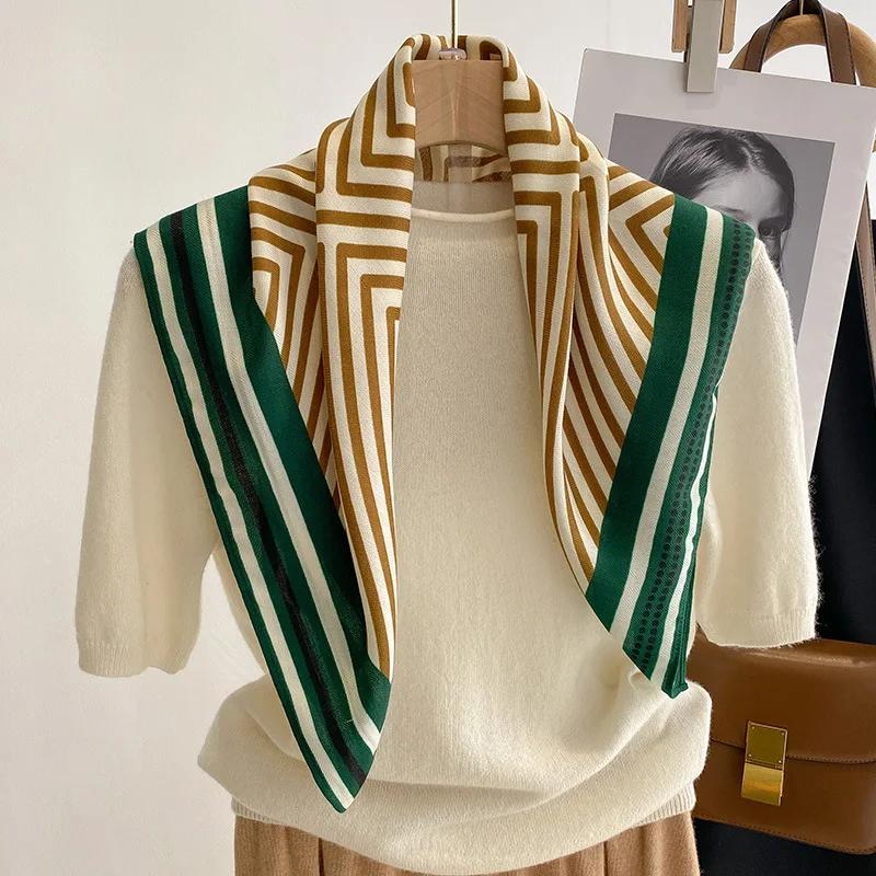 Luxury 70cm Small Cotton Hair Women Square Scarf Print Neckerchief Ladies Neck Tie Hand Wrist Foulard Bandana Echarpe