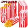 100pcs Popcorn Favor Bags Red Striped Candy Paper Bags Nougat Biscuit Bread Toast Bags For Snacks Goods Bag Movie Birthday Party