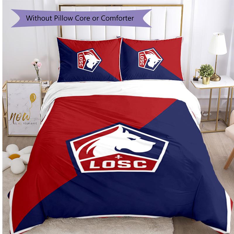LOSC Lille FC Printed 3PCS Bedding Set Breathable Duvet Cover with Pillowcases Decorative Bed Linen for Bedroom Home