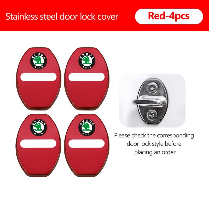 AAAJF1 4Pcs Car Door Lock Covers Auto Decorative Accessories For Skoda Kodiaq Fabia Kamiq Karoq Octavia 2 3 Rapid Scala