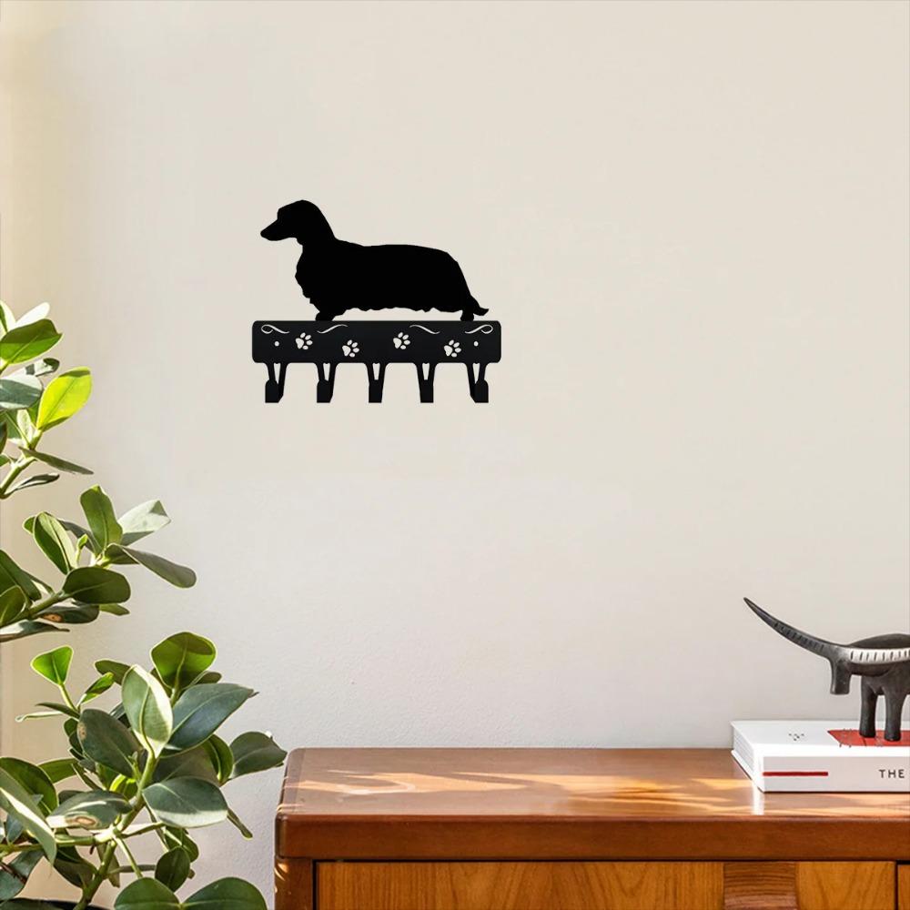 Metal Art Dog Key Hooks & Keychain Holder - 6 Inch Metal Wall Art for Towels, Coats, and Organization: Stylish Iron Storage Rack