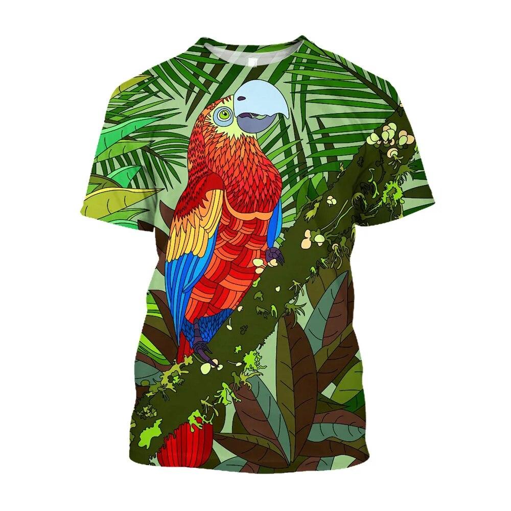 Jumeast 3D Rainforest Scarlet Macaw Printed Men T-shirts Grunge Y2K Unisex Baggy T Shirt 2000s Aesthetic Youth Clothing T-shirty