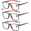 3Pcs Fashion  Reading Glasses For Men Spring Leg Sports Presbyopia Glasses Anti Blue Light Glasses +100 ~+400