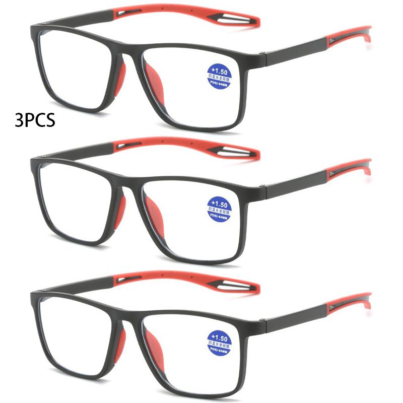 3Pcs Fashion Reading Glasses For Men Spring Leg Sports Presbyopia Glasses Anti Blue Light Glasses +100 ~+400