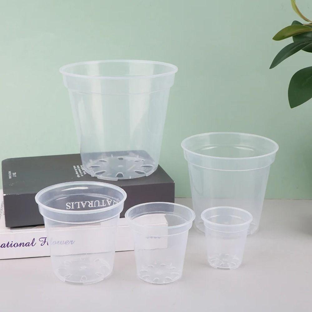 Durable DIY Planter Pot Transparent Plastic Round Starting Pot Large Capacity Anti-Deformation Orchid Nursery Container Garden
