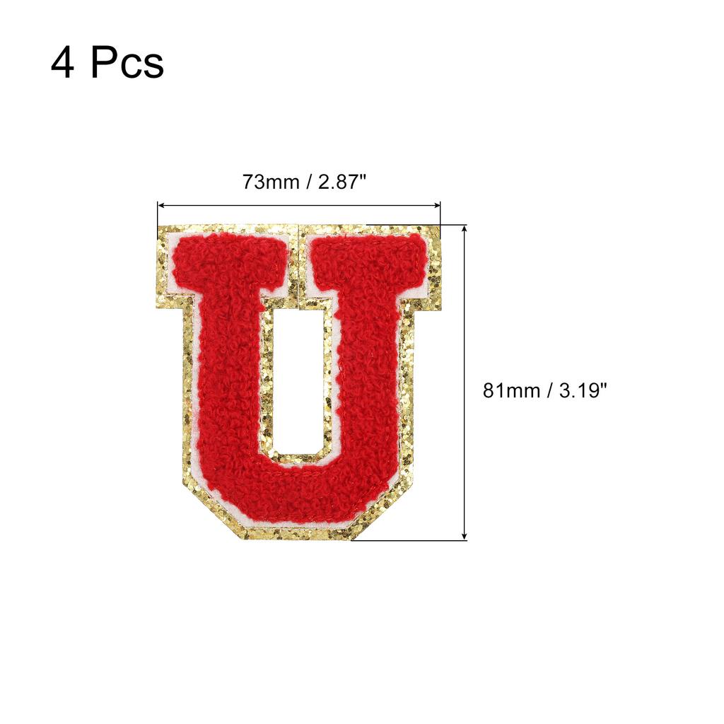 4pcs Embroidered Letter Patches Chenille Letter Patches Iron on Letter Patches Embroidery Patch Iron for Clothing Shoes Hats Red