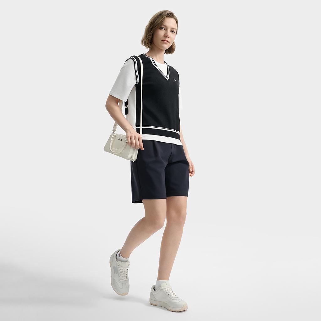 Fila Белая Модная Ретро Простая Повседневная Удобная Трендовая Вязаная Футболка с Коротким Рукавом Женские Топы F11W533102FBK