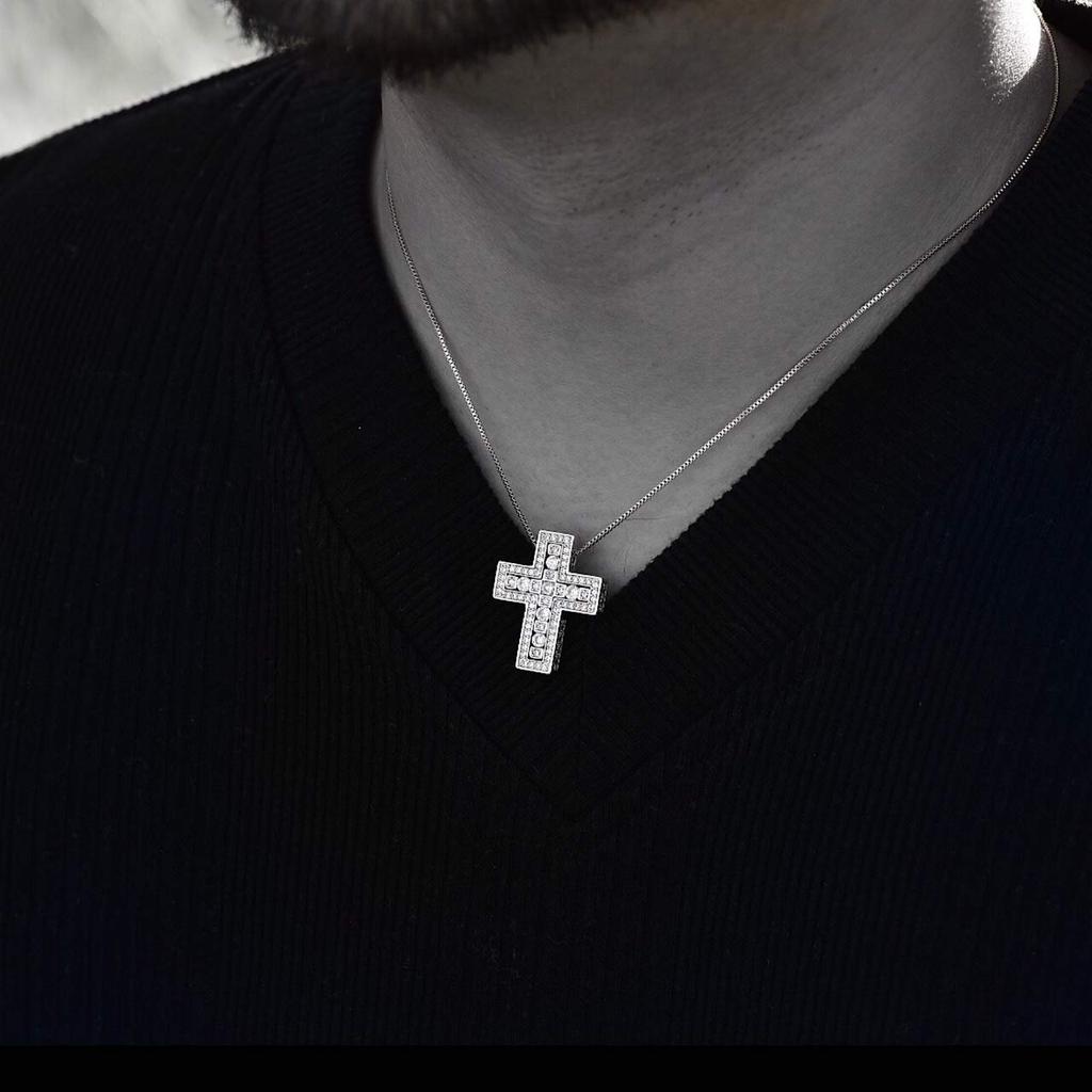 Lucliss Cross Necklace Domestic Manufacturer Zirconia Double 18K Gold Plated 18K GP Cross Necklace [Silver] Men's Women's