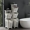 Multilayer Laundry Storage Rack Basket High-capacity Organizer Save Space Dirty Clothes Shelf with Wheels Rolling Laundry Basket