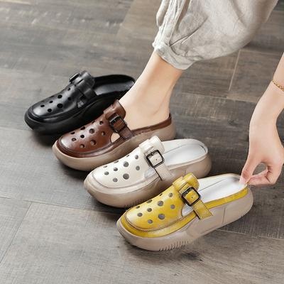 Модные женские тапочки на танкетке с круглым носком, летние женские шлепанцы на среднем каблуке с вырезами и пряжками, туфли на платформе