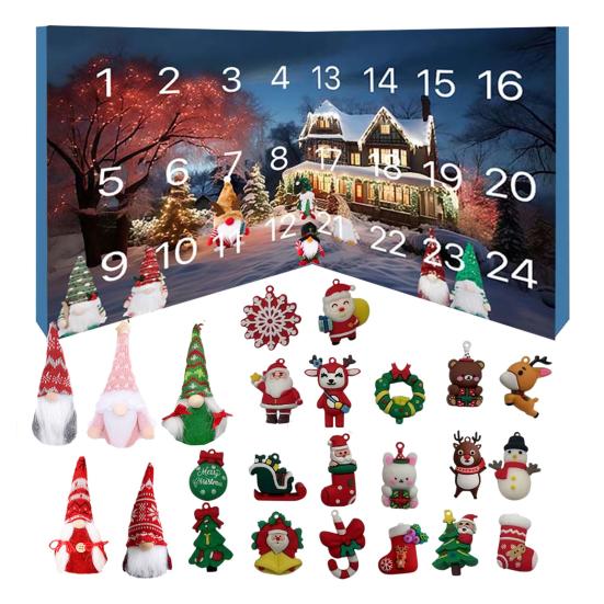 Рождественский адвент-календарь «Гномы» на 2025 год, коробка для отсчета 24 дней с фигурками гномов, праздничный дом