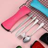 Stainless Steel Portable Cutlery Set with Cloth Bag - Includes Knife, Fork, Spoon & Chopsticks for Outdoor Travel