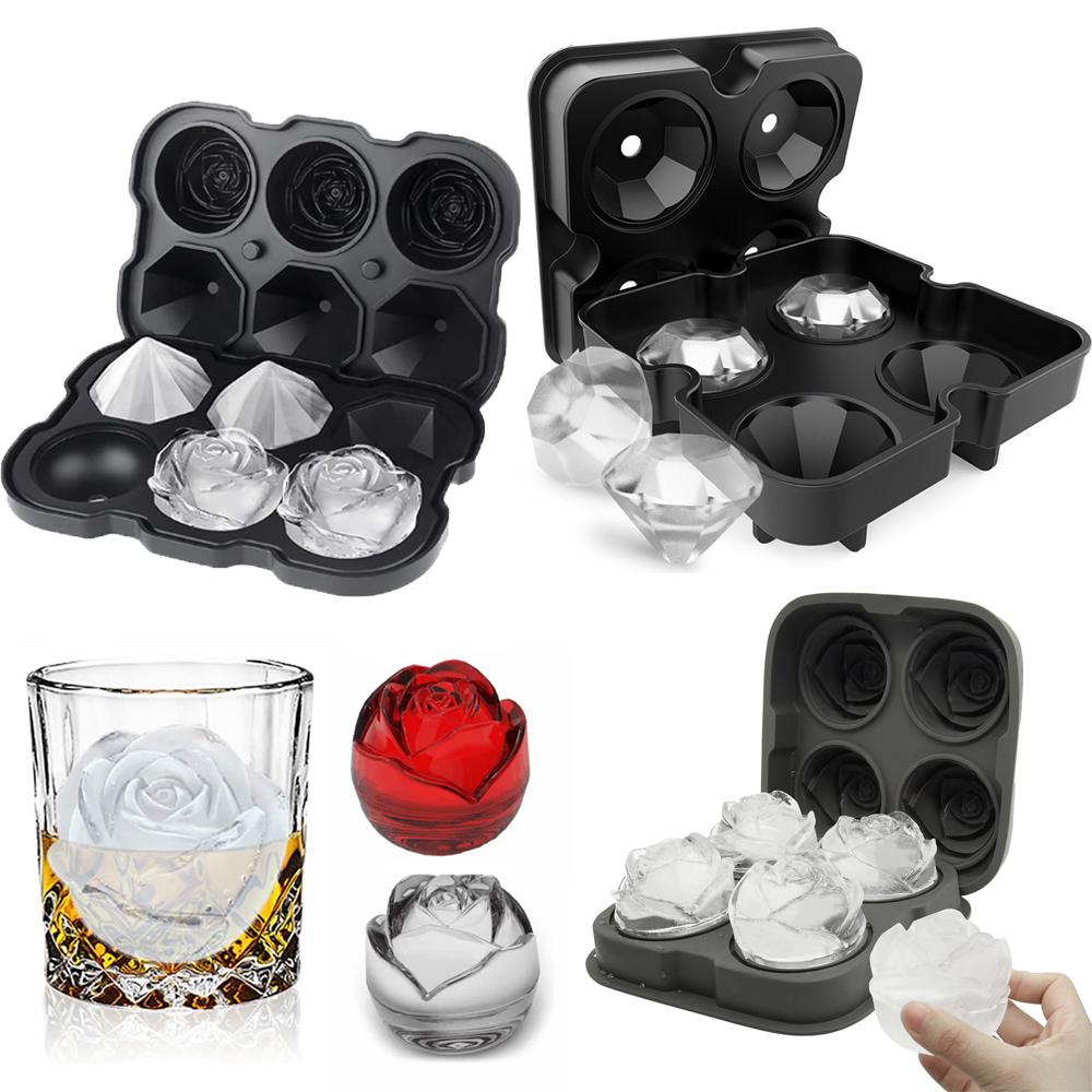 3D Rose Ice Cube Tray Silicone Ice Molds Diamond Silicon Mould 6 Grid Reusable for Cocktails Whiskey Party Supplies Ice Maker