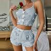 Комплект пижамы из двух предметов: майка на бретелях с цветочным принтом и шорты-слинги