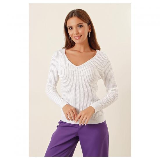 AQE FASHION V-образным вырезом тонкий вязаный свитер с подробным описанием, женский модный осенне-зимний свитер