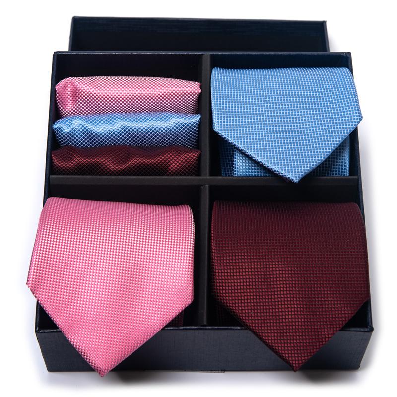 Men'S Gift Box Set Tie Fashion Business Net Color Jacquard Tie Square Scarf