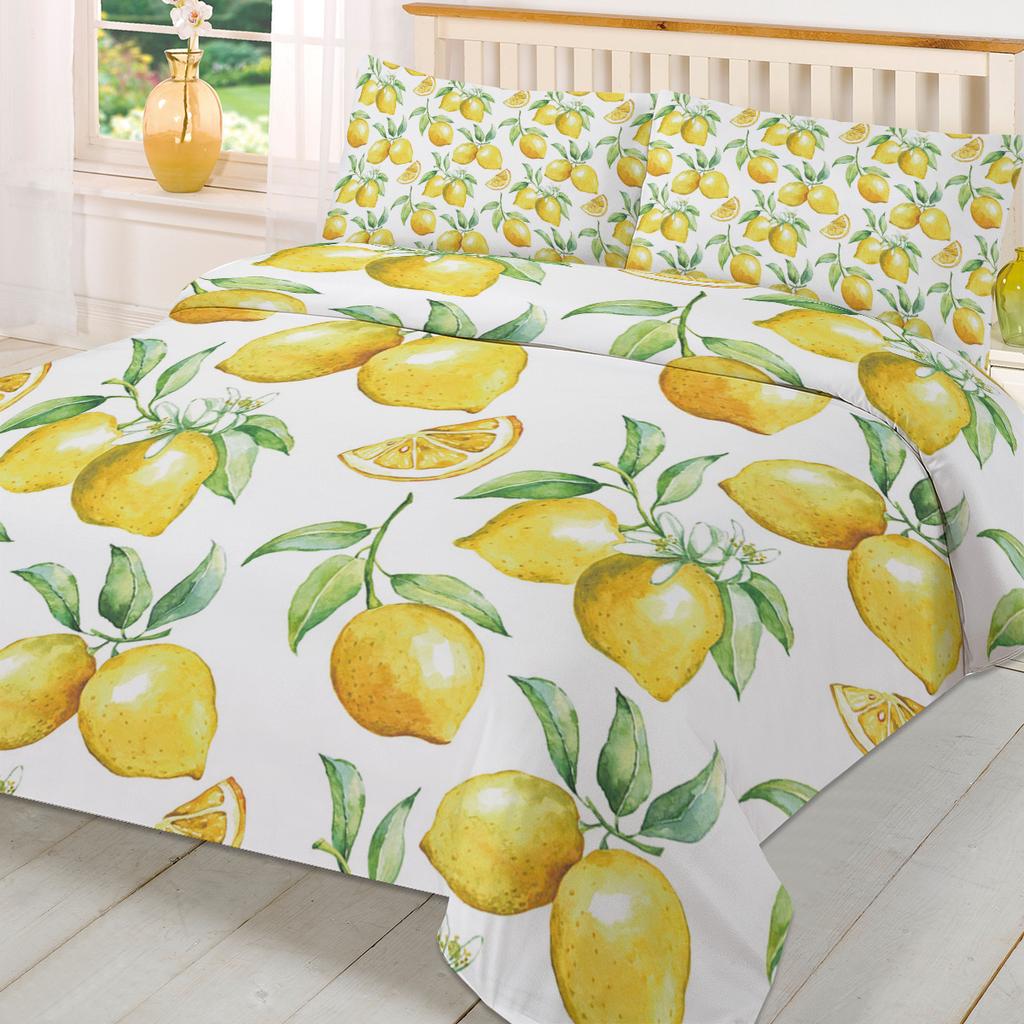 Watercolor Lemon Fruit White Yellow Duvet Cover With Pillow Case Custom 3pcs Bedding Set Quilt Cover Double Bed Home Textile