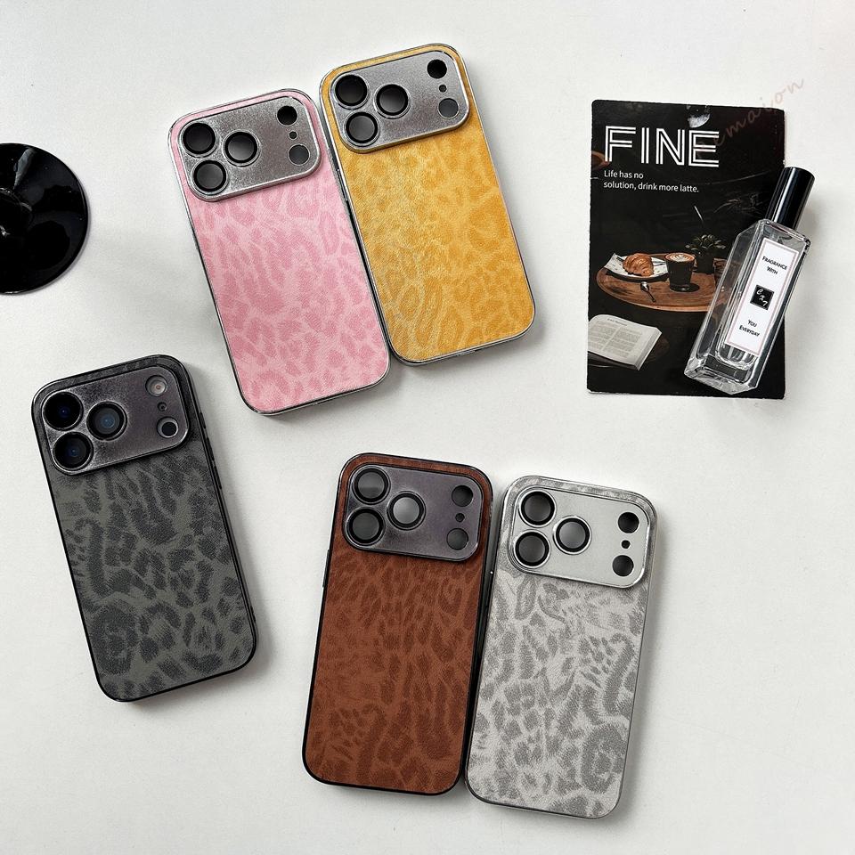 Leopard Learther Case for iPhone 17 Air 16 14 11 13 12 15 Pro Max 15 16 14 Plus Metal Plating Protector Hard Cover