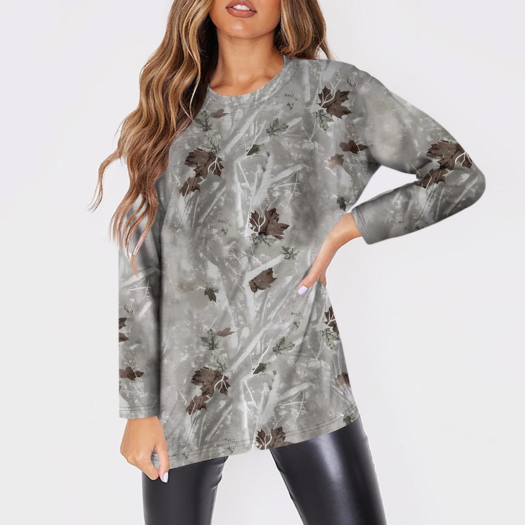 Женская мода O-образный вырез с длинным рукавом рабочая одежда с карманами принтованные топы летние топы для женщин