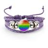 Distinctive And Colorful Rainbow Flag Time Gemstone Purple Leather Bracelet