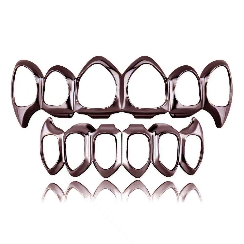 Экологичные Медные Полые Зубы Grillz Набор Верхний Нижний Противоскользящие Зубы Украшения Рэпер