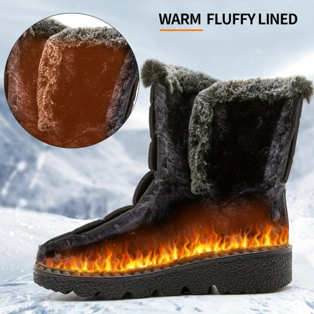 Women's Plush Winter Boots - Warm Lined Ankle Boots with Button Closure, Low Platform and Non Slip Sole, Casual Winter Shoes