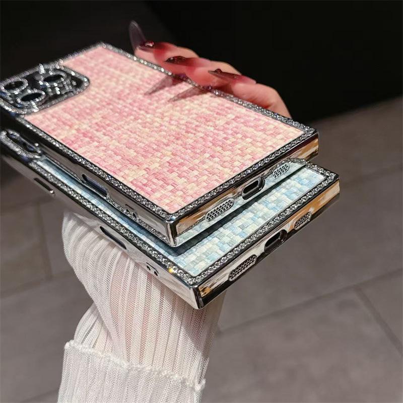 Luxury braided pattern is suitable for iPhone17Pro mobile phone case Apple 16Pro electroplating edge drill 15Pro lens film