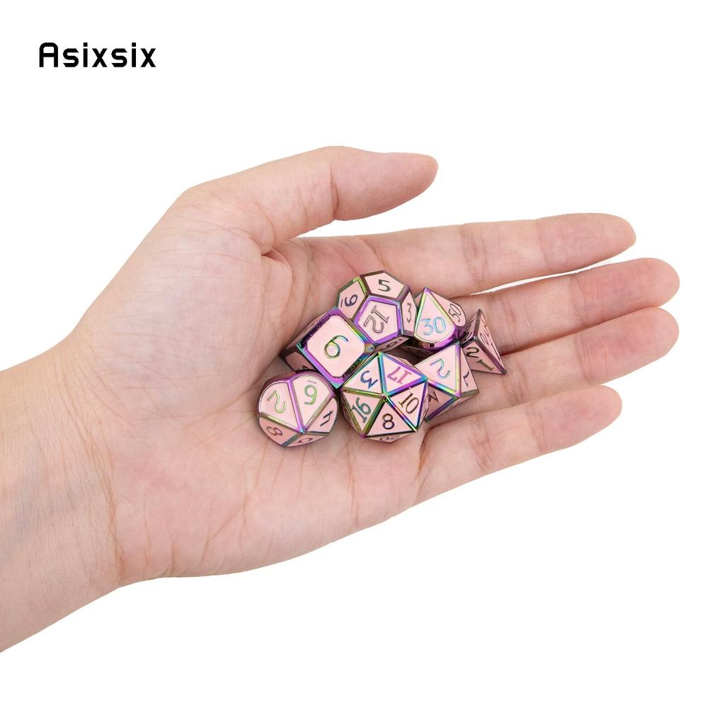 7 Pcs Pink Colorful Standard Metal Dice Solid Metal Polyhedral Dice Set Suitable for Role-Playing RPG  Board Game Card Game