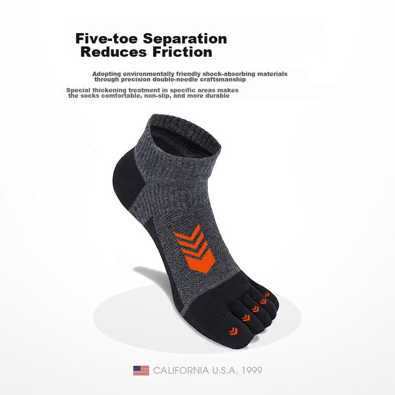 TFO Competition-Grade Five-Toe Outdoor Socks, Durable Hiking Socks, Sports Running Toe Socks 2202419 Men's Dark Gray