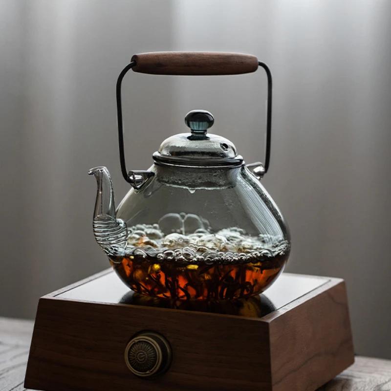 Чайник из термостойкого стекла, чайник из высокопрочного боросиликатного стекла, устойчивый к высоким температурам, прозрачный стеклянный фильтр для чайника, бар для сбора остатков чая