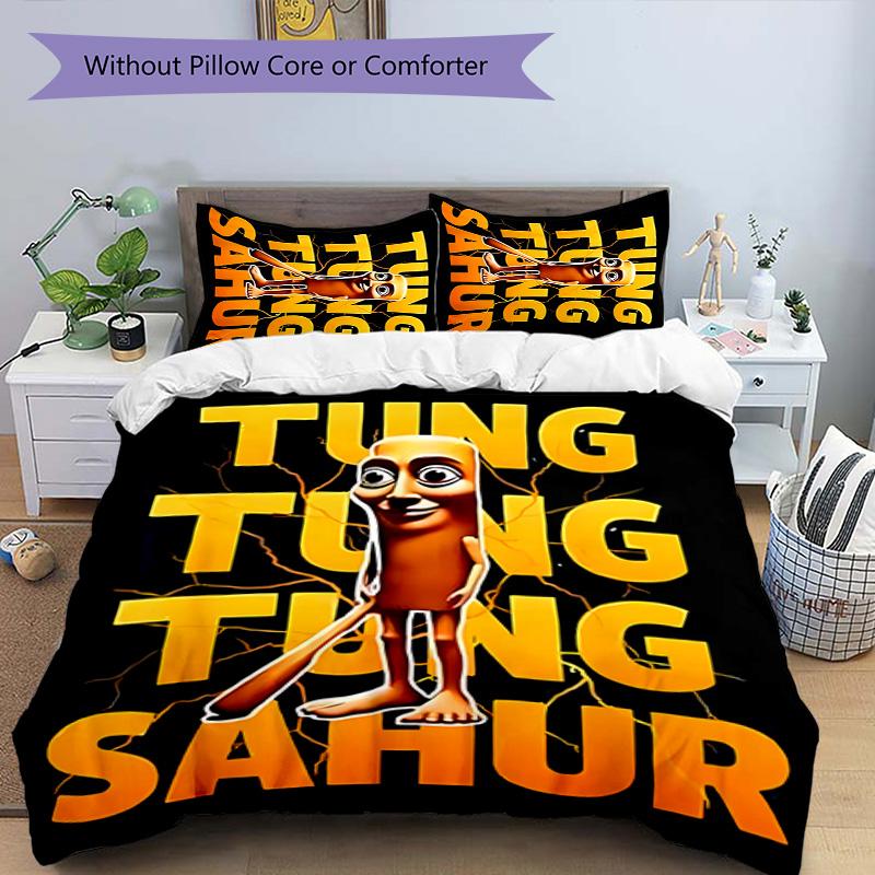3pcs Italian Brainrot characters pattern bedding set duvet cover set includes duvet cover &pillowcases, perfect all season bedroom decoration & gift