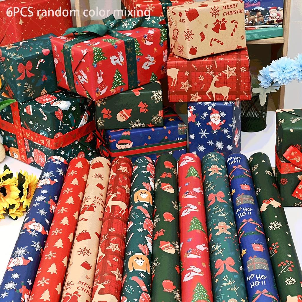 6/10pcs Reusable Christmas Wrapping Paper & Wall Decor Stickers - Vibrant Mixed Colors for Gift Boxing & Festive Home Decor, Christmas Decorations
