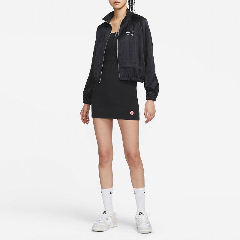 Nike Sportswear Solid Color Embroidered Rose Pattern U-Neck Midi Dress Women Dresses Black FQ0698-010