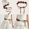 Beads Flower Shape Faux Leather Waist Belt For Dress Accessories Gift Fashion